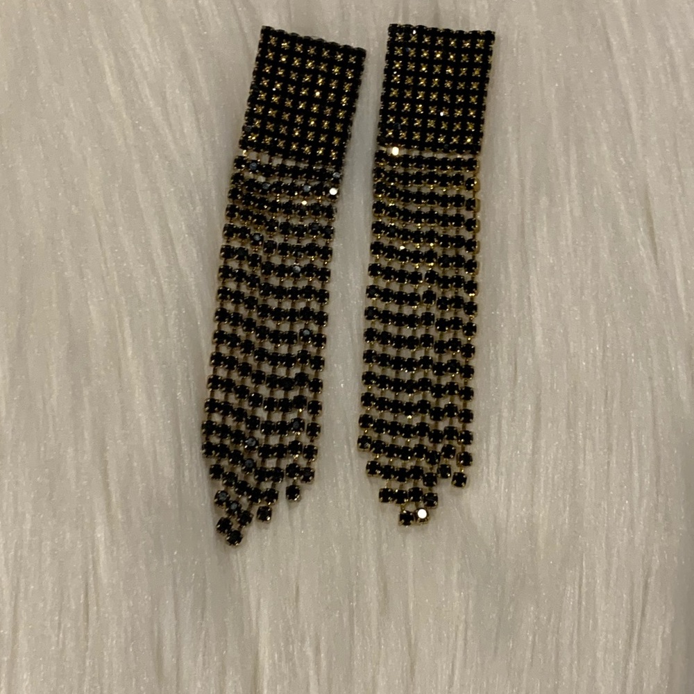 Bebe Rhinestone Drop Tassel Earring